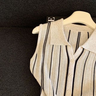 Áo Len Không Tay Sọc Màu Tương Phản Mùa Hè Nữ Phong Cách Mới Slim Fit Áo Cardigan
