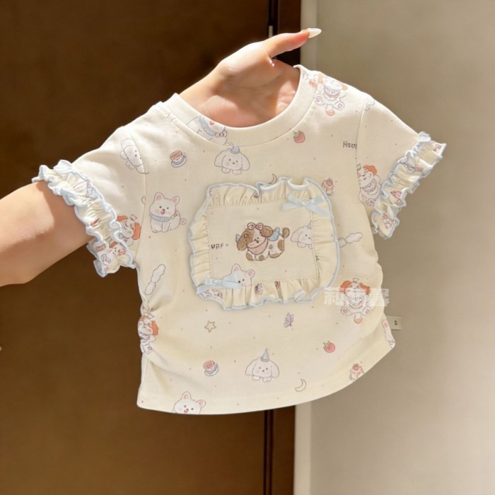 Korean Version Of Girls Summer Cartoon Fungus Top, Fashionable And Cute All Over Printed Pupp