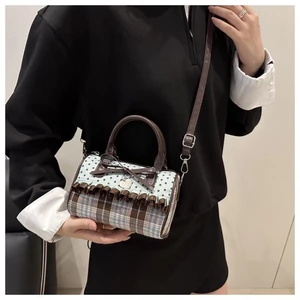 Canvas Plaid Pattern Sweet Girly Bow Shoulder Handbag Women's New Fashion Sweet And Cool Shoppin