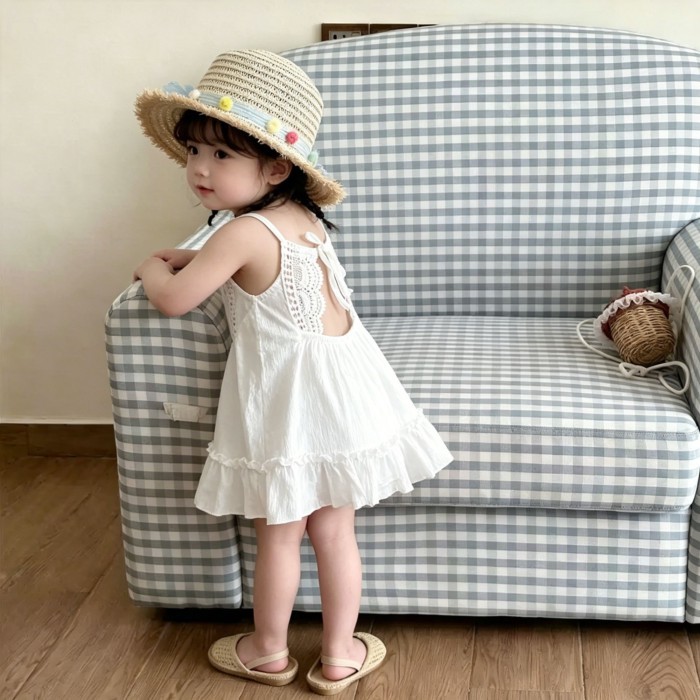 White Lace Ruffle Suspender Dress Girls Summer Dress Super Cute And Popular Style Small Fresh