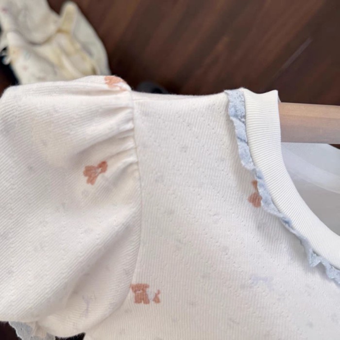 Baby Girl's Light And Breathable Top, Baby Girl's New Summer Style, Textured Bear Knitted Cot