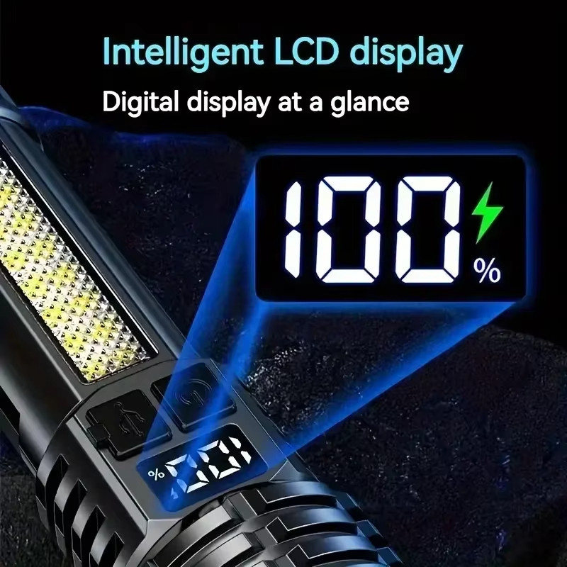Đèn Pin LED Sạc Chống Nước ABS với Màn Hình kỹ thuật số - Thích Hợp cho Camping & Câu Cá