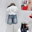 Bộ đồ bé gái mùa hè phiên bản Hàn Quốc mèo hoạt hình ngắn tay hình ngôi sao quần denim hai mảnh