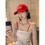 Korean Version Ins Letter Embroidery Red Baseball Cap For Women Spring And Summer Wide Brim Big F