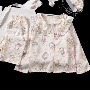 Bé Gái Yunduo Cotton Bộ Đồ Ngủ Trẻ Em Xuân Thu Quần Dài Trẻ Em Lớn Cho Bé Gái Tay Dài Phong Cách