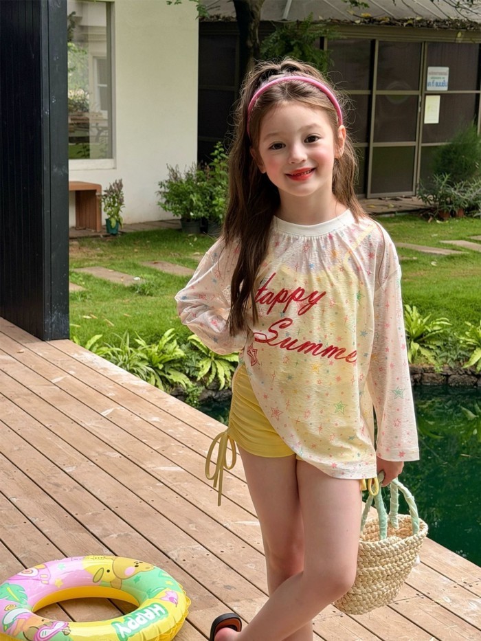 Girls Swimsuit Split Children's Sun Protection Cover-Up Swimwear New Girls Summer Beach Play Swi