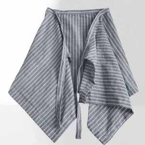đầu mùa xuân mới Hàn Quốc sọc xanh cao cấp rèm mông váy xếp tầng viền eo nữ