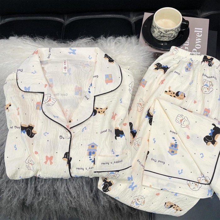 Bộ đồ ngủ cotton Yunduo cho nữ xuân thu quần dài tay mới hoạt hình dễ thương bộ quần áo ở nhà