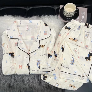 Bộ đồ ngủ cotton Yunduo cho nữ xuân thu quần dài tay mới hoạt hình dễ thương bộ quần áo ở nhà