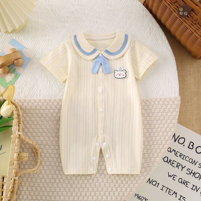 Bộ áo liền quần ngắn tay mỏng mùa hè nam nữ, hậu cung, áo liền quần, quần áo trẻ em mới kháng