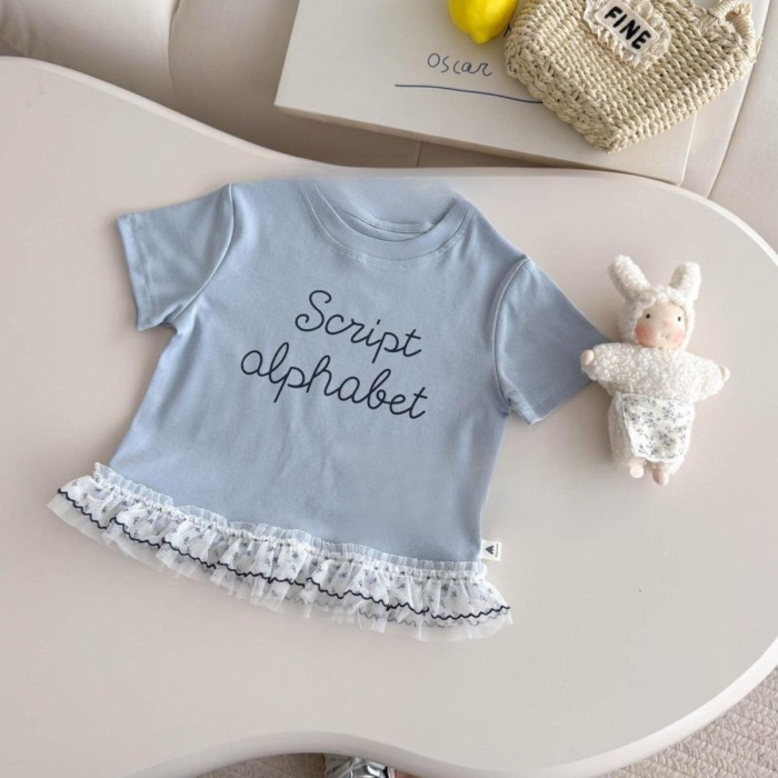 Girls Sweet Style Short-sleeved T-shirt Summer New Style Versatile Lace Top Korean Style Childre