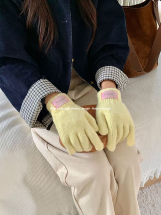 Găng tay crochет knit màu trơn ngắn dành cho học sinh, phù hợp màn hình cảm ứng, thu đông