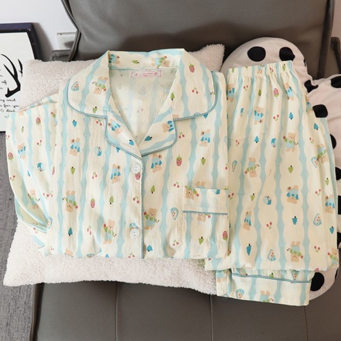 Bộ đồ ngủ cotton Yunduo cho nữ xuân thu quần dài tay mới hoạt hình dễ thương bộ quần áo ở nhà