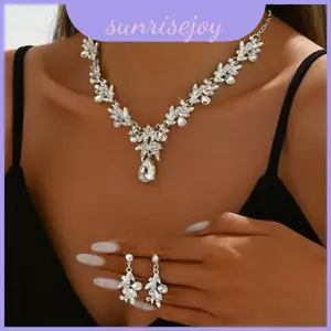Bộ trang sức hoa hiện đại thanh lịch với chi tiết giọt nước pha lê dành cho phụ kiện nữ