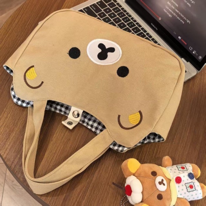Rilakkuma Túi xách dễ thương nữ Nhật Bản hoạt hình túi vải đi lại túi đựng đồ ăn trưa mềm mại