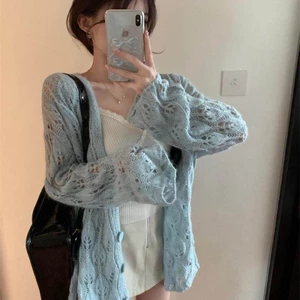 Light Embossed Hollow Coat For Women Korean Style Sweet Thin Sun Protection Top Knitted Cardi