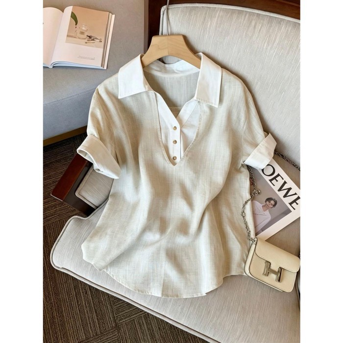 Designed Fake Two-piece Short-sleeved Shirt Top For Women, Loose Temperament And Versatile Sh