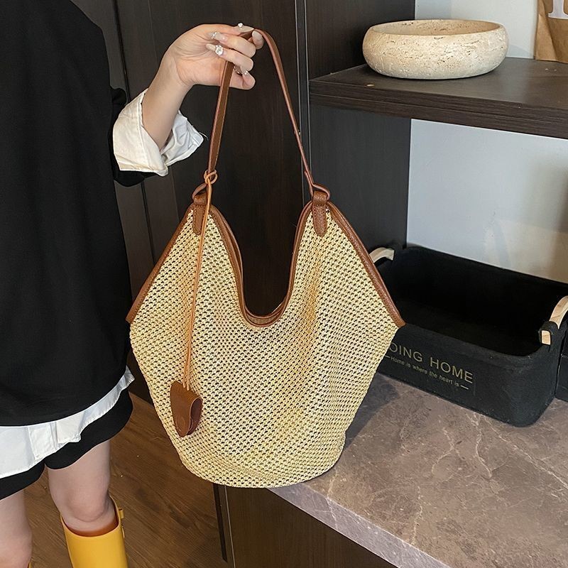 Mùa hè Phổ Biến Rơm Dệt Túi Tote Dung Tích Lớn Nữ Đi Biển Kỳ Nghỉ Giải Trí Dệt Túi Đeo Vai Tất Cả