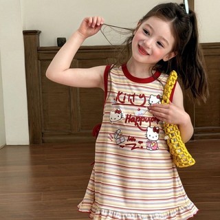 Bé Gái Áo Vest Sọc Mùa Hè Phong Cách Mới Trẻ Em Bé Hoạt Hình Ren Thời Trang Đi Biển