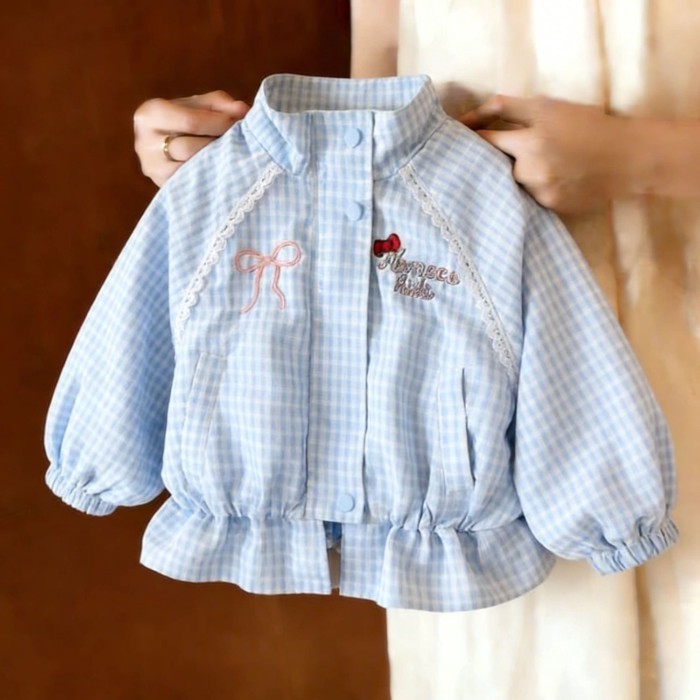 Girls And Children's Jackets Baby Girl Stand Collar Sweet And Cute Lace Embroidery Flow Top F