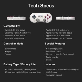 Tay cầm chơi game Bluetooth 8Bitdo SN30 Pro dành cho Nintendo Switch Android MacOS Steam Windows PC