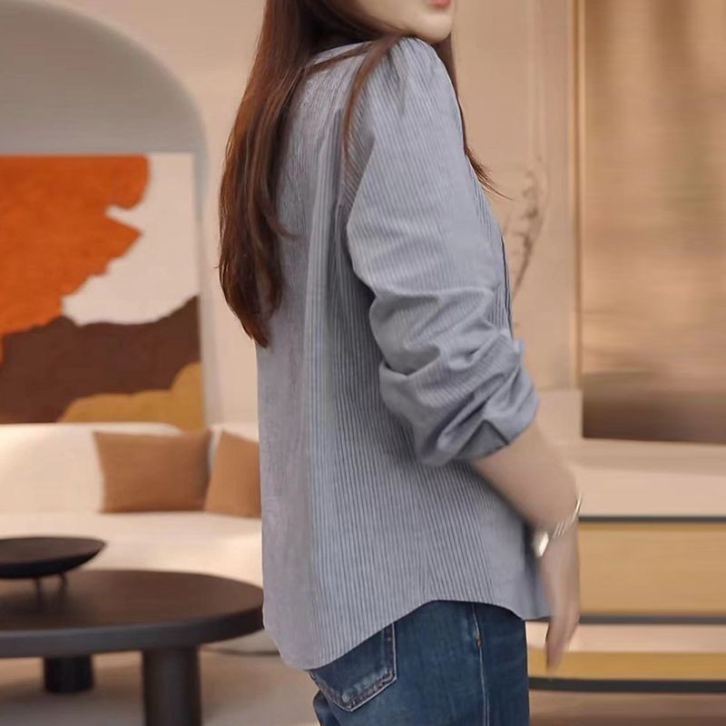 Lan - Áo sơ mi nữ form ôm, tay dài sọc, thời trang cho mẹ trung niên