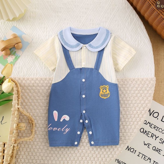 Bộ áo liền quần ngắn tay mỏng mùa hè nam nữ, hậu cung, áo liền quần, quần áo trẻ em mới kháng