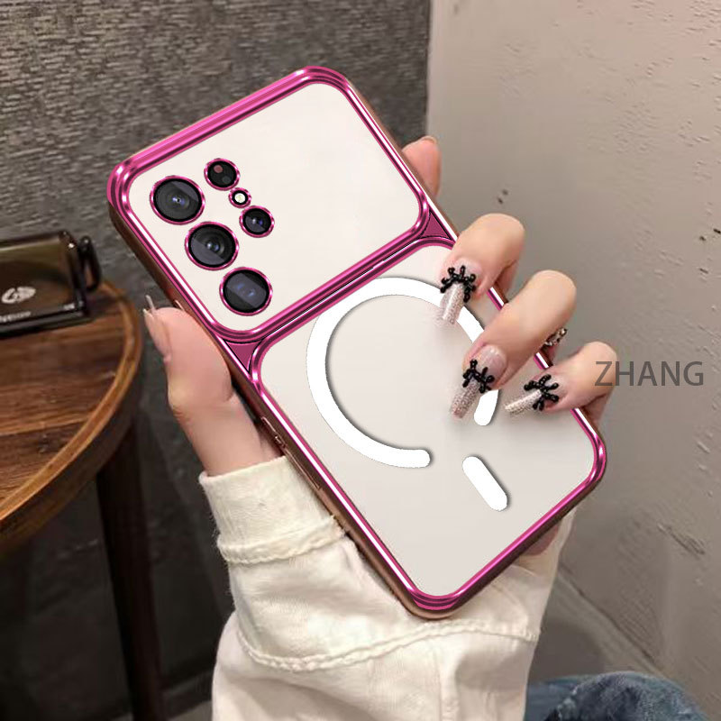 Ốp Lưng Dành Cho Samsung S26 Plus S26 S26 Ultra Mạ Điện Cửa Sổ Lớn Cao Cấp Chống Rơi Vỏ Điện Thoại Mới Đơn Giản Hút Từ Tính Thiết Kế Thẩm Mỹ