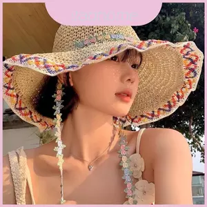Mũ rơm mùa hè mộc mạc có tấm che nắng vành lớn cho nữ đi biển và khu nghỉ mát
