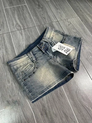Quần short denim punk rock cay và ngọt ngào theo phong cách cổ điển Mỹ dành cho nữ thích hợp quầ