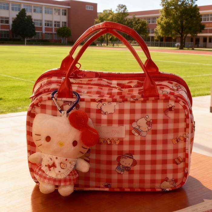 kitty Student Cosmetic Bag Portable Three-layer Large-capacity Partitioned Storage Travel Toil
