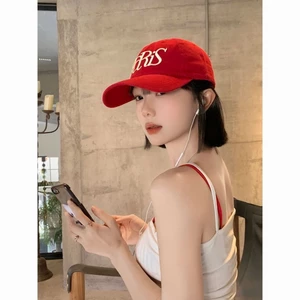 Korean Version Ins Letter Embroidery Red Baseball Cap For Women Spring And Summer Wide Brim Big F