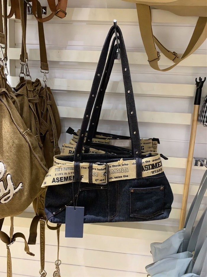 Túi tote cầm tay denim phong cách retro Hàn Quốc túi đeo vai dung tích lớn
