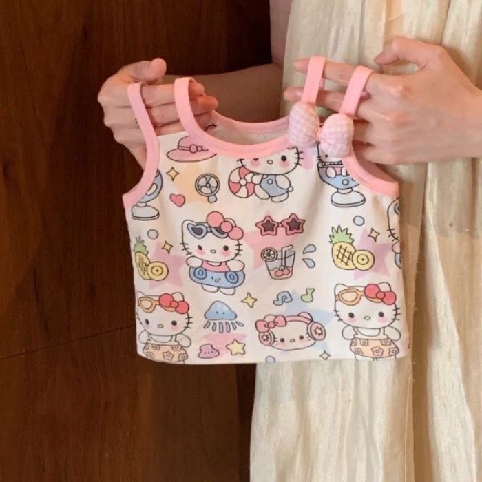 Bộ Đồ Bé Gái Hoạt Hình Suspender Mùa Hè Mới Áo Trẻ Em Quần Short Dễ Thương Bộ 2 Món