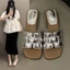 Yue Chen Giày sandal đế thấp kiểu Pháp dành cho nữ mùa hè Áo khoác ngoài kèm váy phong cách cổ tích
