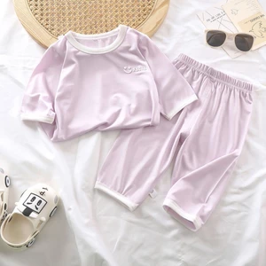 bộ đồ ngủ mỏng máy lạnh mùa hè mới dành cho bé trai và bé gái Bộ quần áo mặc ở nhà tay ba phần t