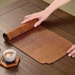 Thảm trà tre thủ công, phụ kiện bộ trà đạo, lót khay trà, dệt tinh xảo