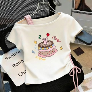 Áo thun lệch vai mùa hè dành cho bé gái Quần áo trẻ em cotton nguyên chất thời trang Áo thun ngắn t