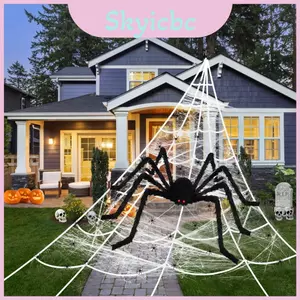 Thiết lập cảnh Halloween với mạng nhện có đèn và các điểm tham quan ma ám nhện tím 125cm