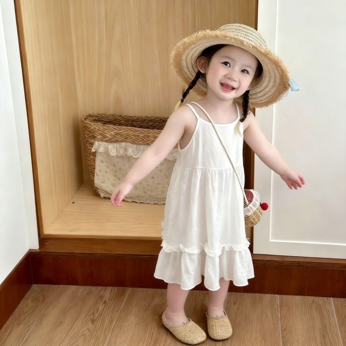 White Lace Ruffle Suspender Dress Girls Summer Dress Super Cute And Popular Style Small Fresh