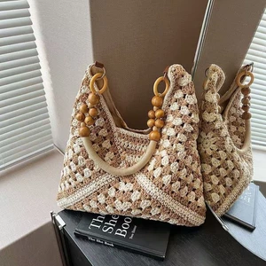 Large Capacity Woven Bag Women's New Hollow Bag Single Shoulder Straw Tote Seaside Vacation Beac