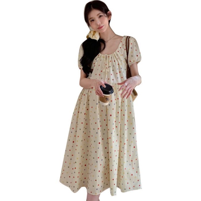 đồ bà bầu, váy bà bầu mùa hè, váy bà bầu chấm bi cao cấp phong cách ngọt ngào của Pháp, bộ đồ bà
