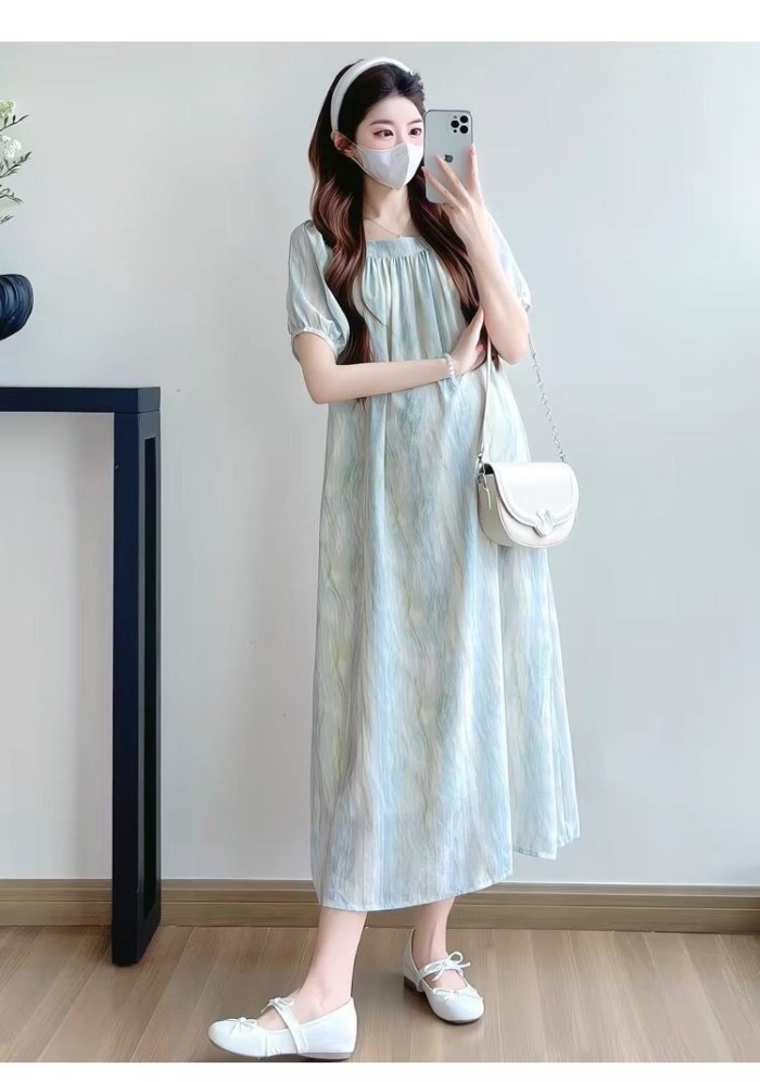 kiểu đồ bà bầu mùa hè mới, thời trang hàn quốc, váy dài nhỏ tươi, đồ đi chơi phong cách phương t