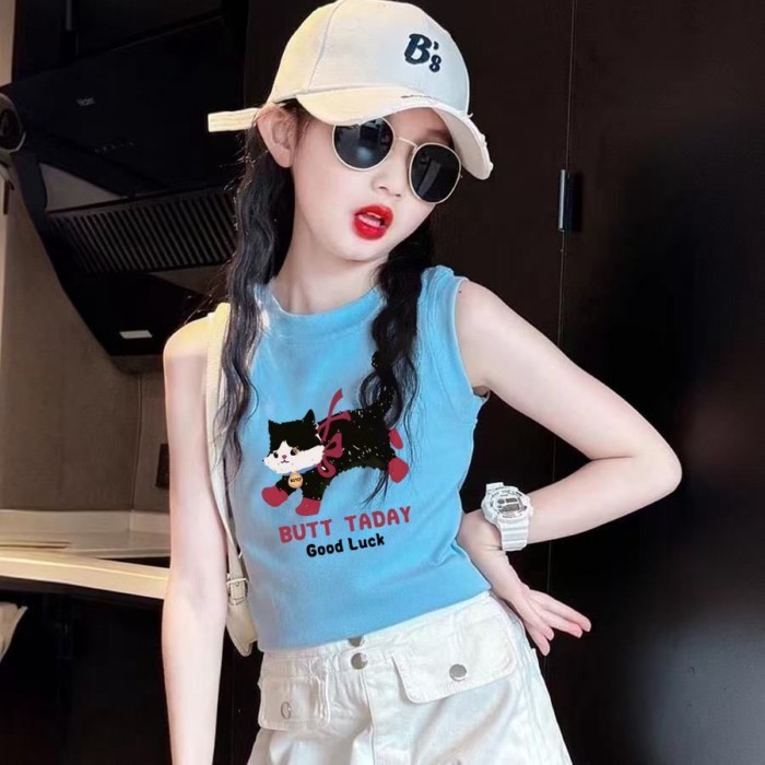 Áo Bé Gái Mùa Hè Áo Phông Không Tay Cho Bé Gái Và Bé Gái Trung Niên Hoạt Hình Thời Trang Trẻ Em
