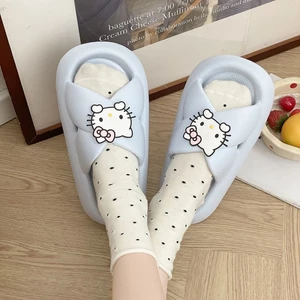 Dép mèo KT hoạt hình dễ thương dành cho nữ, dép đế dày phong cách mùa hè sử dụng tại nhà, dép chống