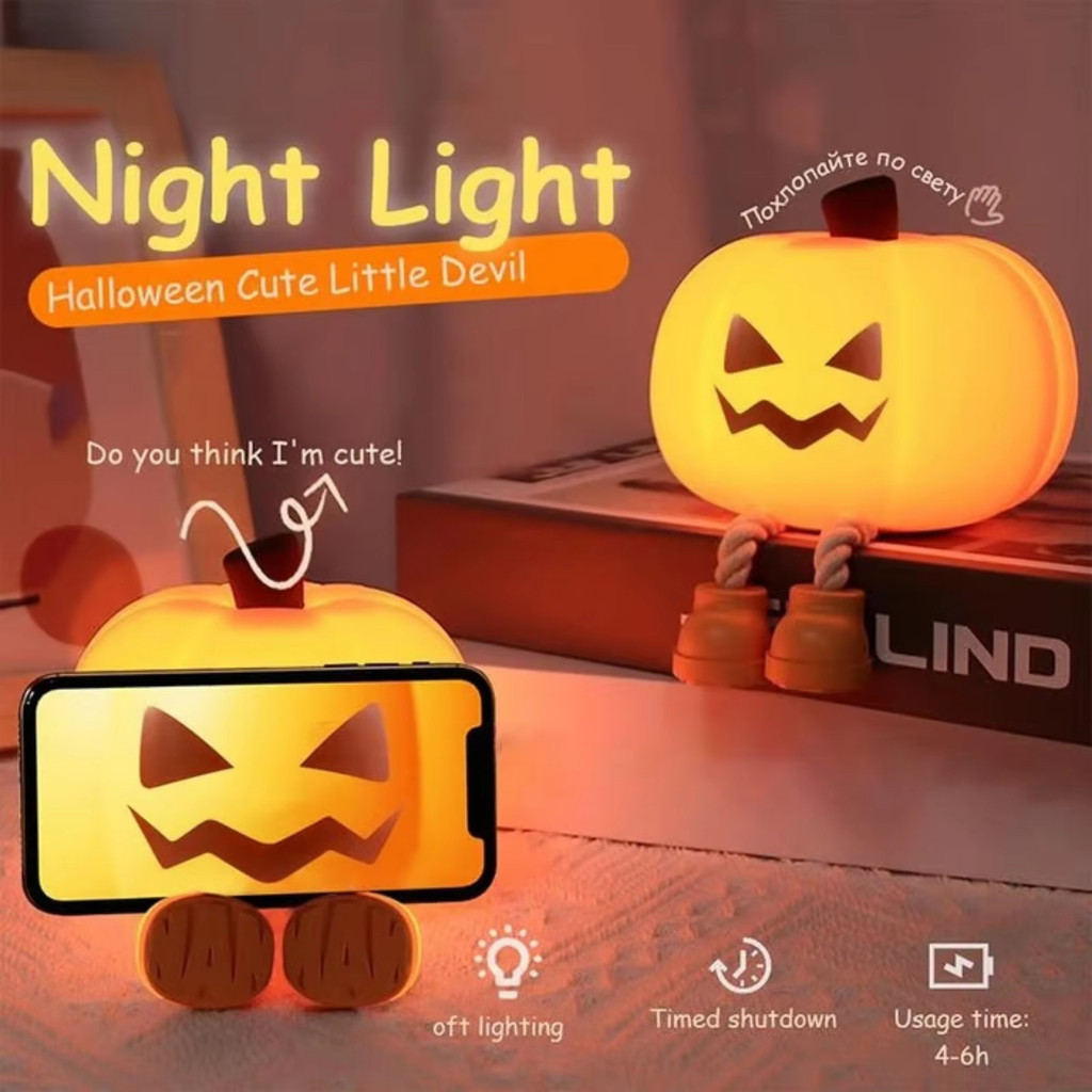 Dễ Thương Bí Ngô Đèn Ngủ LED Bí Ngô Đèn Sạc Đầu Giường Trang Trí Máy Tính Để Bàn Trẻ Em Quà Tặng Halloween