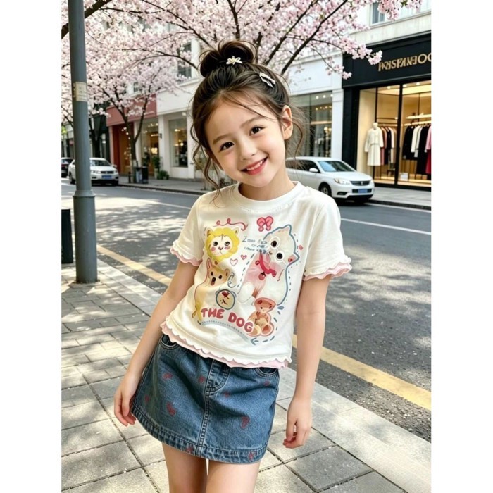 bé gái ngắn tay mùa hè trẻ em bé áo mỏng mới cho bé phong cách mùa hè nấm viền áo thun