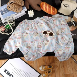 Mùa Hè Mới Gạc Cotton Bộ Quần Áo Ở Nhà Bộ Đồ Ngủ Trẻ Em Quần Dài Tay Rộng Thoáng Khí Quần Áo Máy
