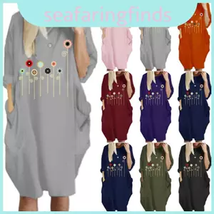 Đầm Nữ Chui Đầu Hợp Thời Trang Dài Đầu Gối Đầm In Hoa Tay Ngắn Có Túi