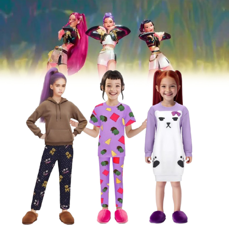 Bộ cosplay pyjama Kpop Demon Hunters Rumi Mira Zoey cho trẻ em, chất liệu polyester, phù hợp dự tiệc và chơi